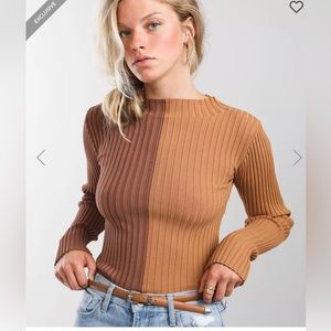 Buckle BKE ribbed two toned fitted long sleeved top.